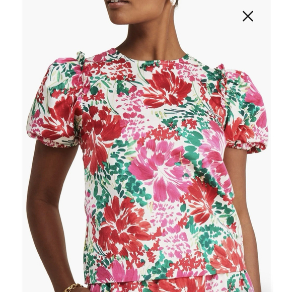Vineyard Vines Brush Floral Puff Sleeve Top Small - Picture 1 of 6
